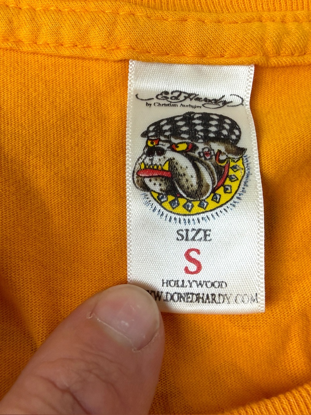 ED HARDY TATTOO SHEER MESH SLEEVE~KOI FISH~YELLOW COTTON SHIRT TOP USA Small - Picture 8 of 9